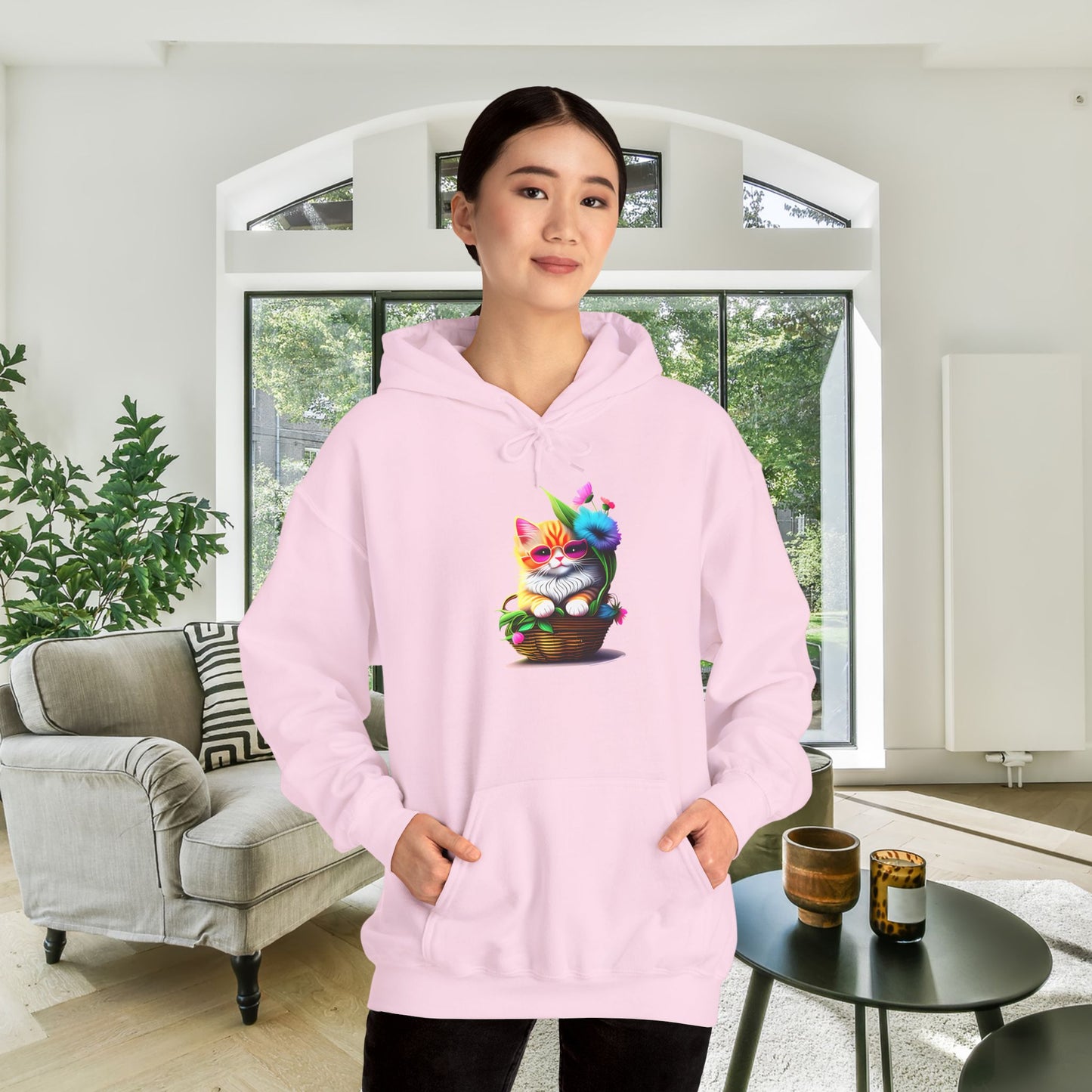 Cute Colorful Kitten in Flowers 2 Heavy Blend™ Hooded Sweatshirt