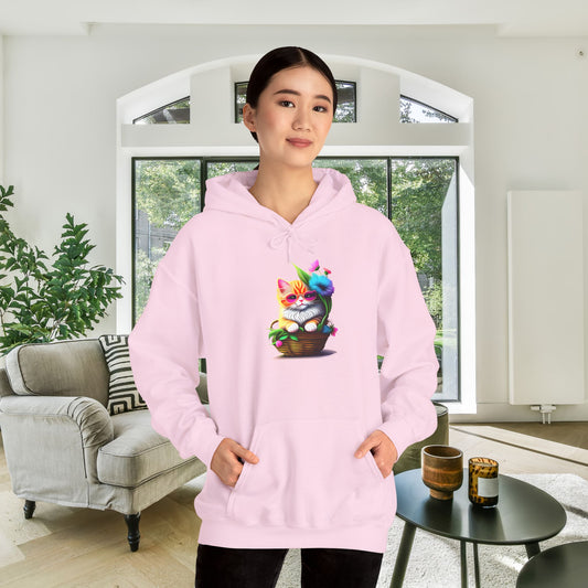 Cute Colorful Kitten in Flowers 2 Heavy Blend™ Hooded Sweatshirt