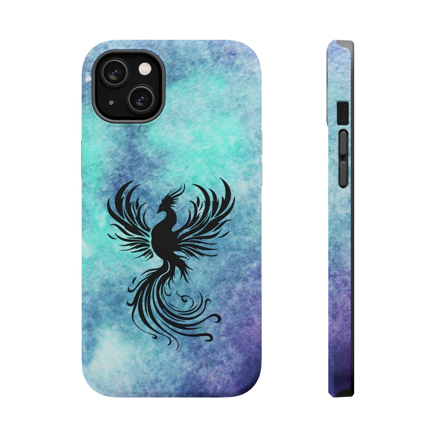 Phoenix Silhouette Over Teal Nebula MagSafe® Compatible Tough Case for iPhone