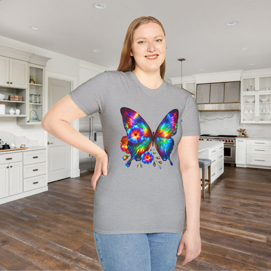 Colorful Butterfly & Flowers Adult T-shirt