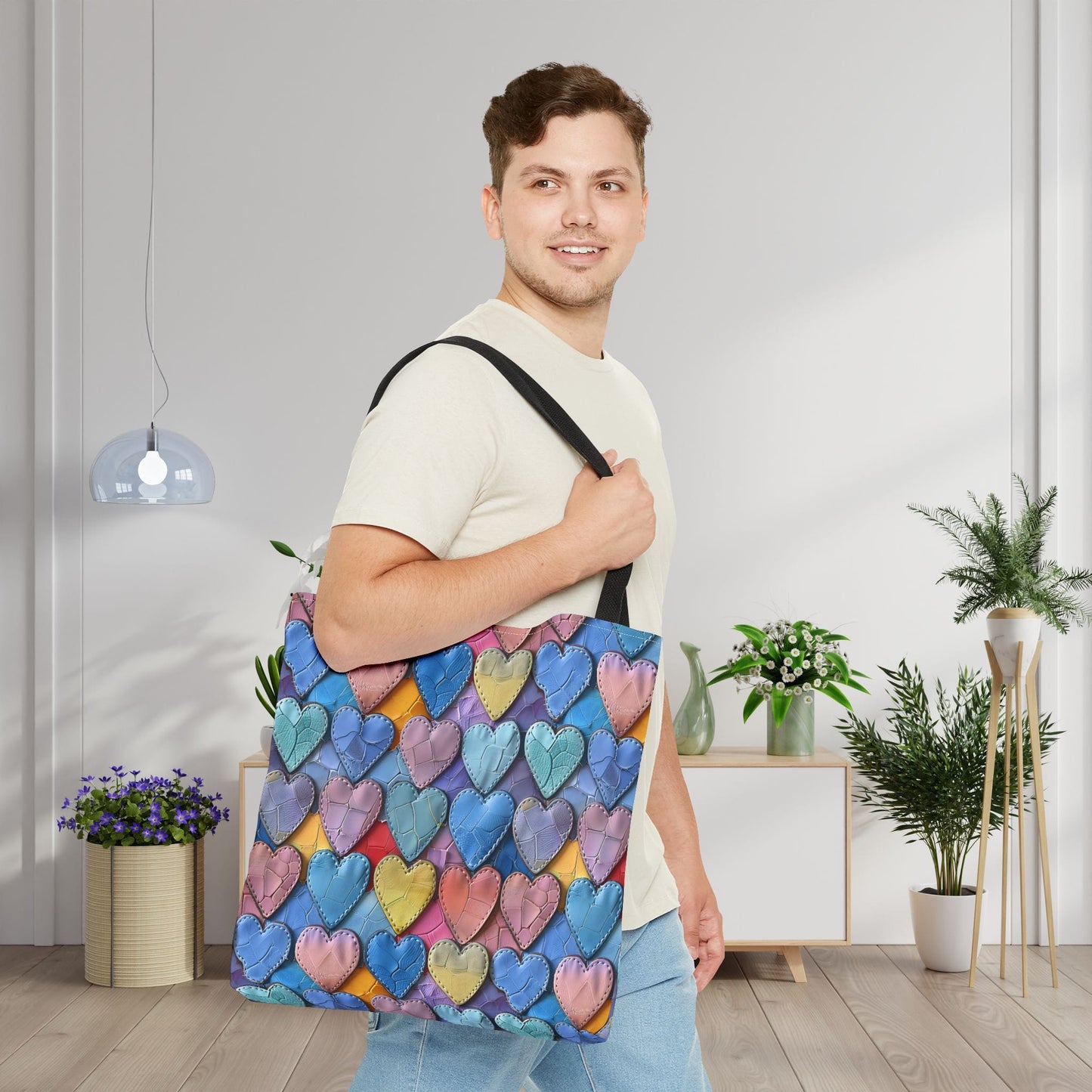 Color Pop Leather Hearts Canvas Tote Bag