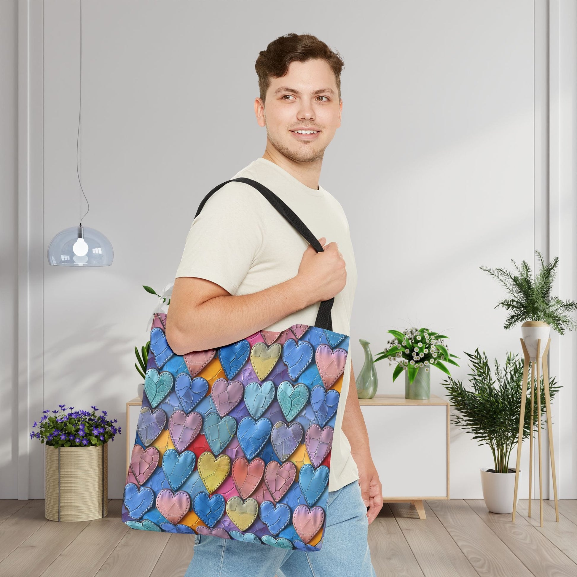 Color Pop Leather Hearts Canvas Tote Bag