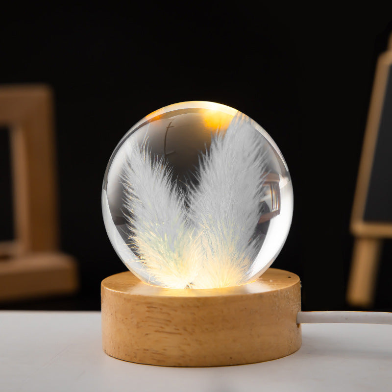 Flower Crystal Ball Night Lamp With Wooden Base