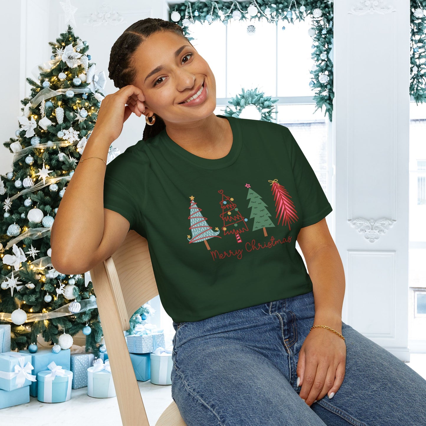 Merry Christmas Trees Adult T-shirt