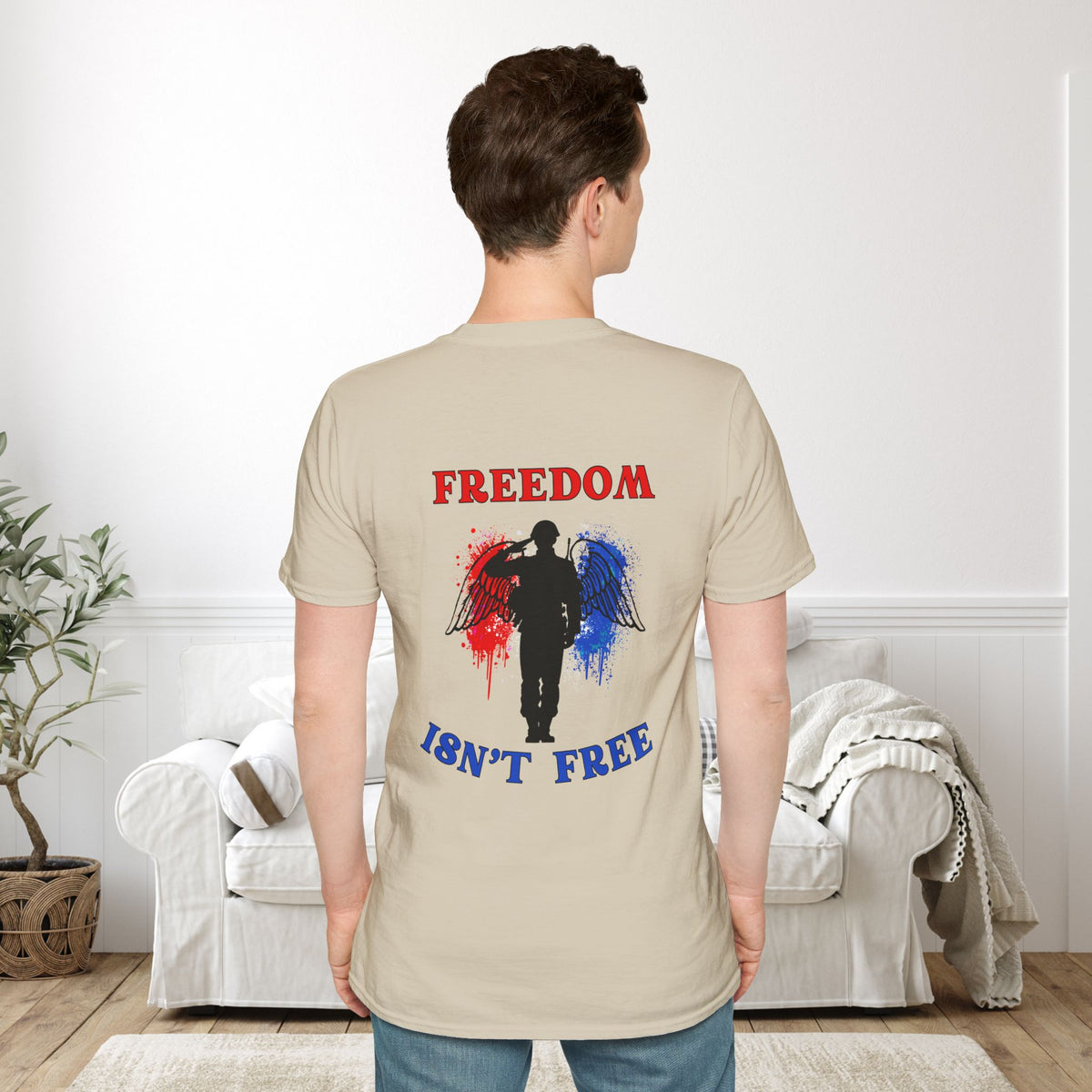 Freedom Isn't Free Saluting Soldier w/Wings Adult T-shirt