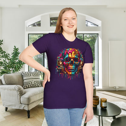 Colorful Skull & Car Adult T-shirt
