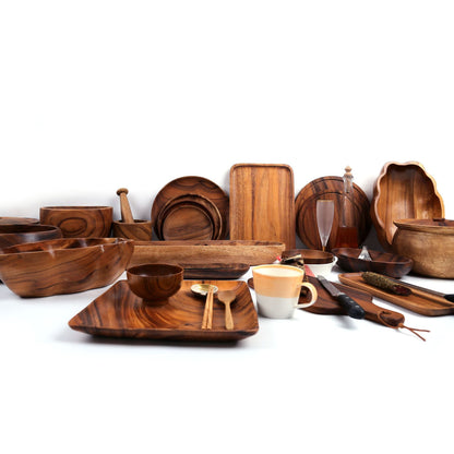 Natural Acacia Wood Bowl And Plate Dinnerware Set