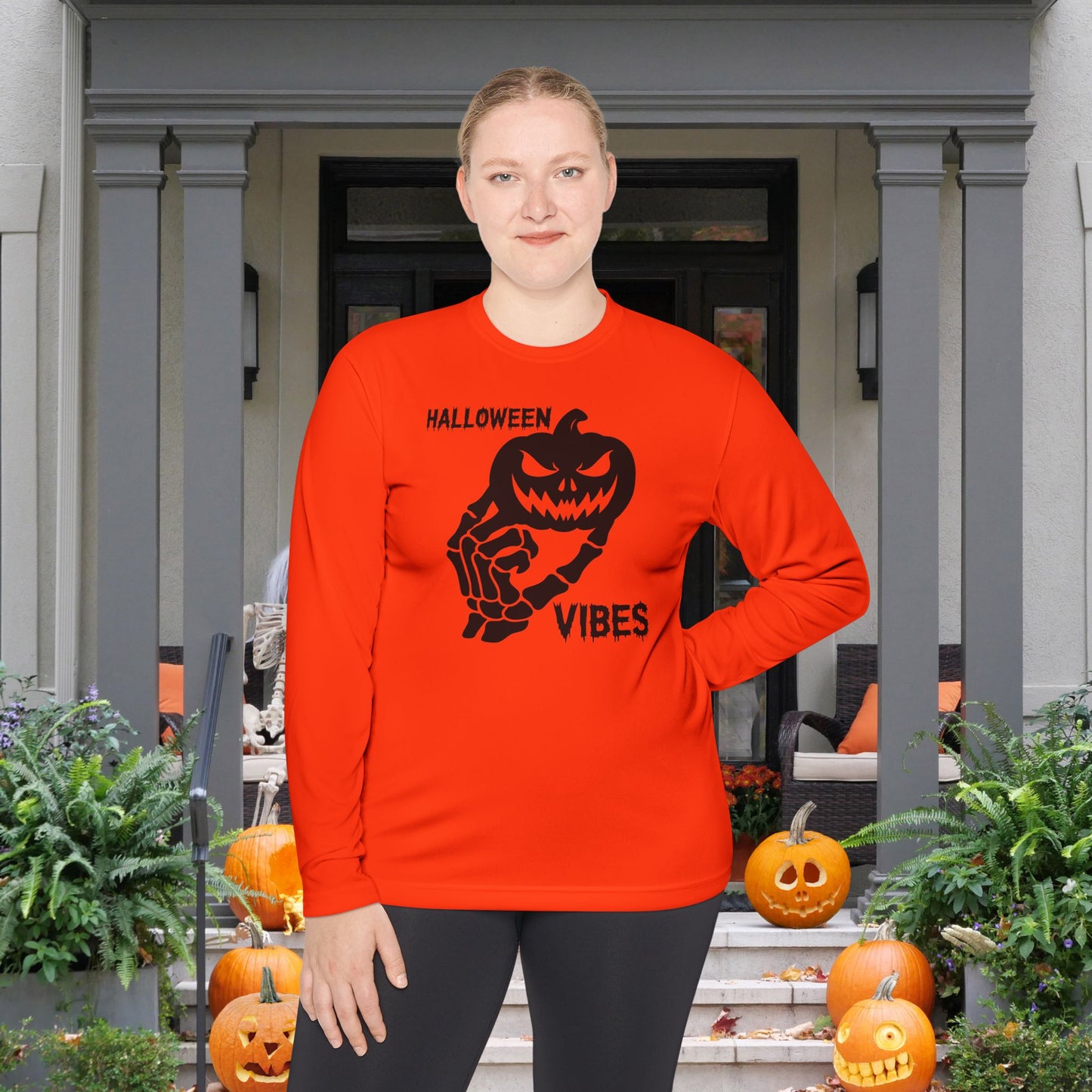 Pumpkin Halloween Vibes Adult Long Sleeve Tee