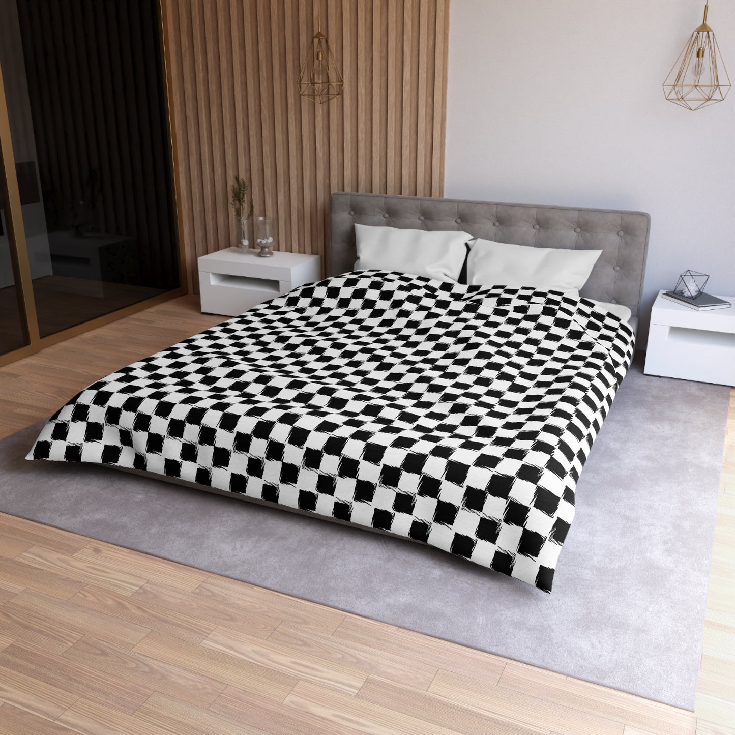 Distorted Check Microfiber Duvet Cover