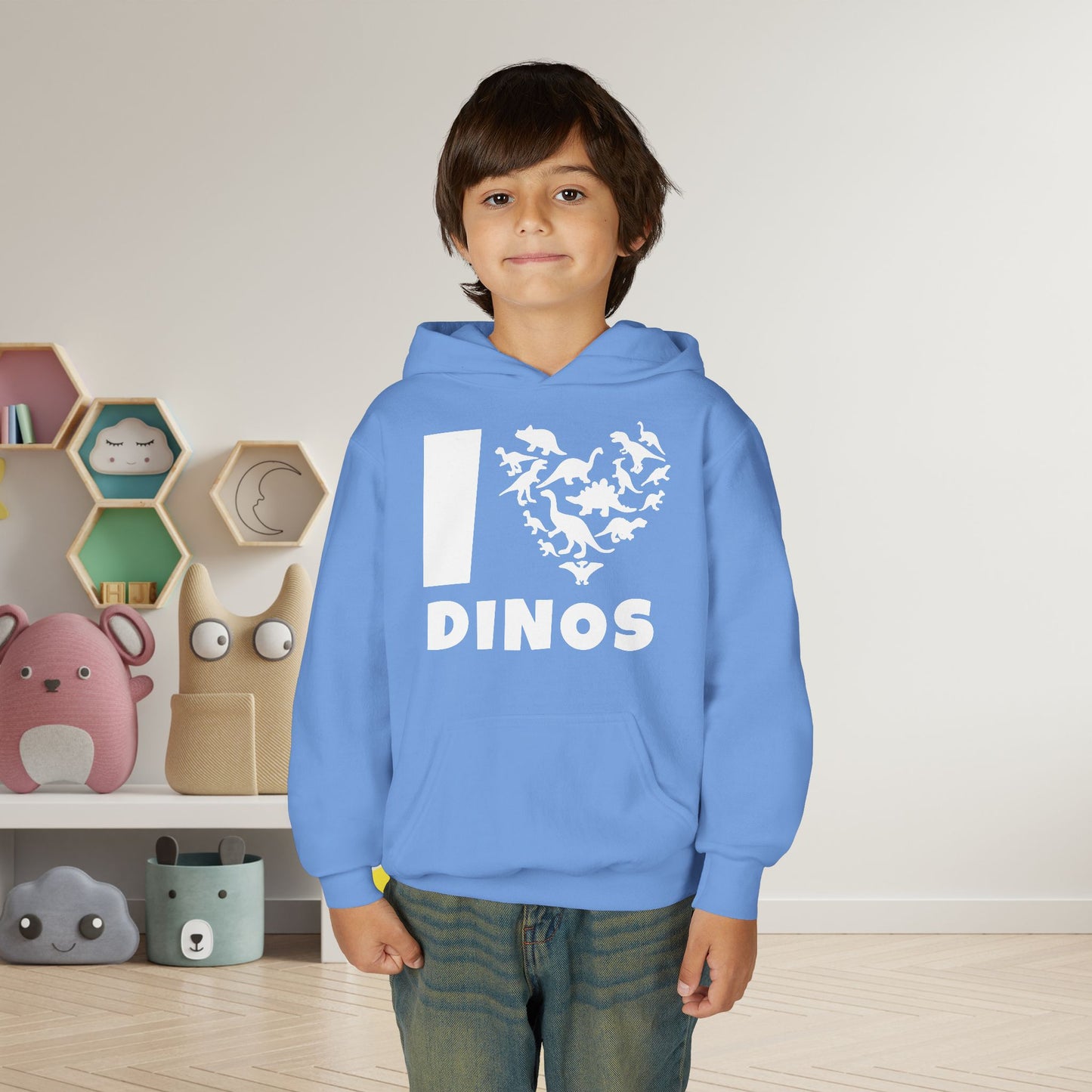 I Love Dinos (Dino Heart) Youth Heavy Blend Hoodie