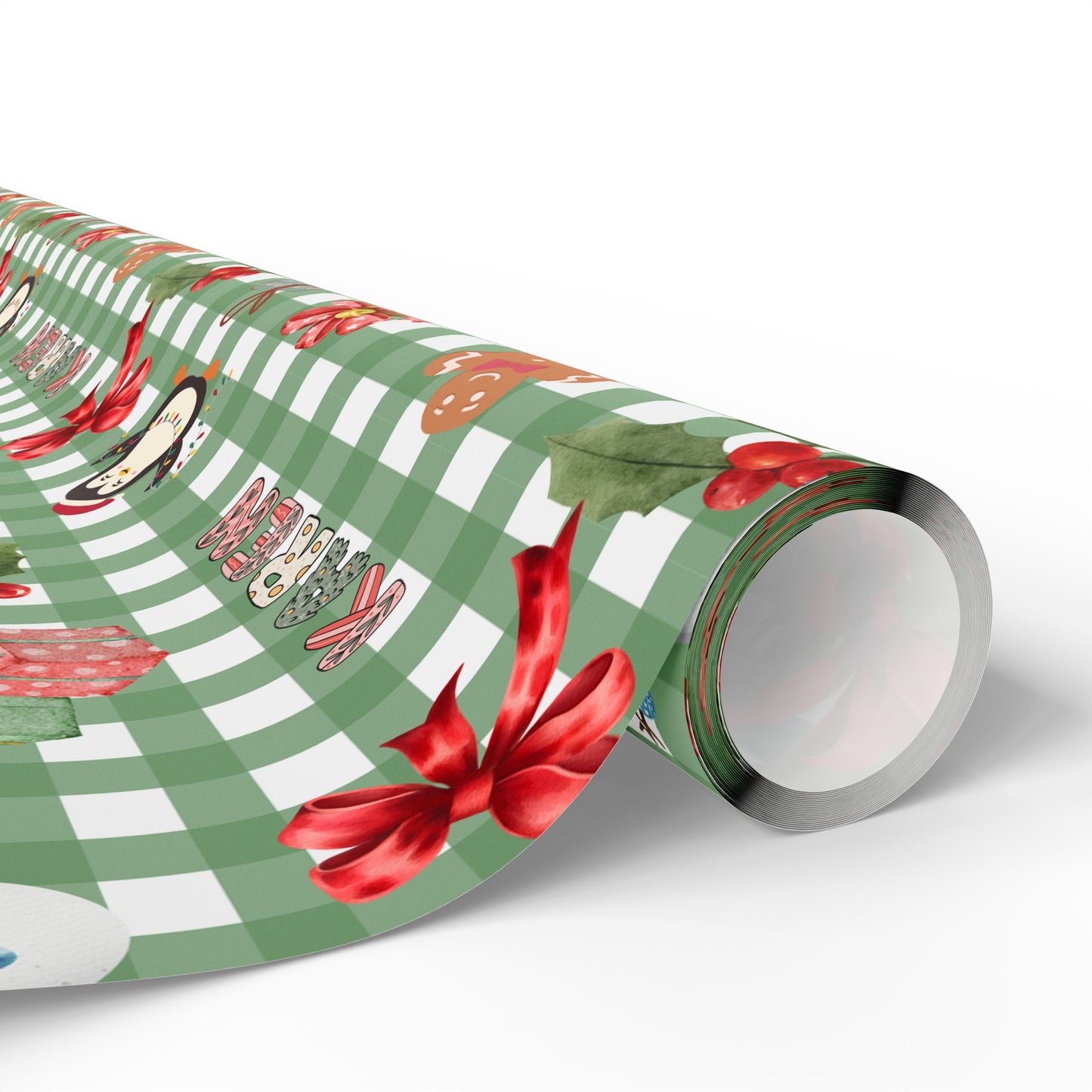 Green Checkered Christmas Custom Wrapping Paper (Karen)