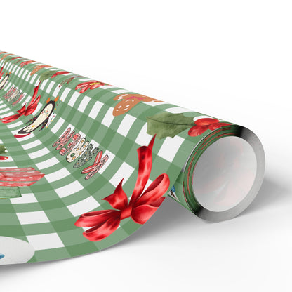 Green Checkered Christmas Custom Wrapping Paper (Karen)