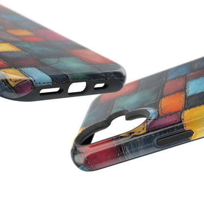 Coloerful Leather Patchwork MagSafe® Compatible Tough Case for iPhone