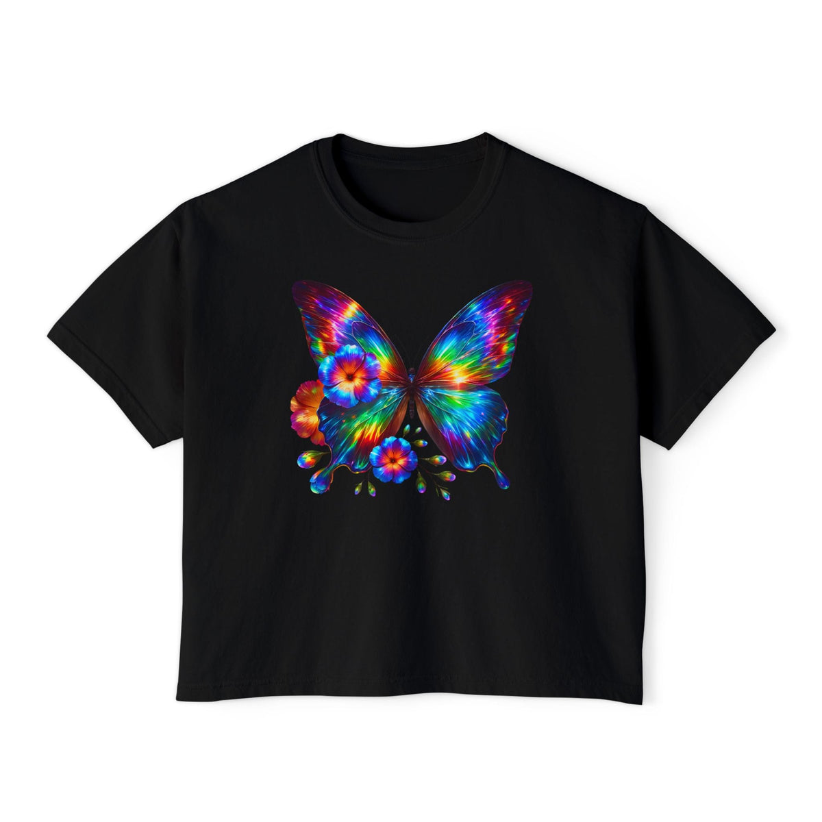 Colorful Butterfly & Flowers Women's Boxy Tee