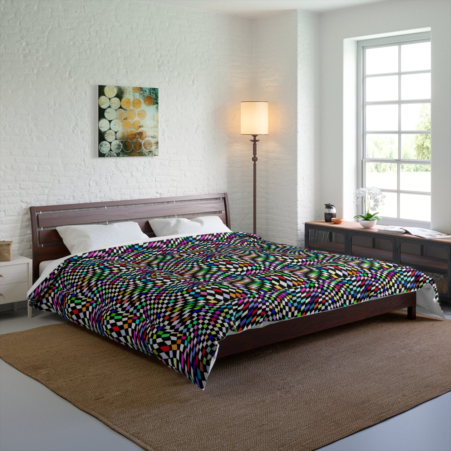 Warped Colorful Checkered Comforter