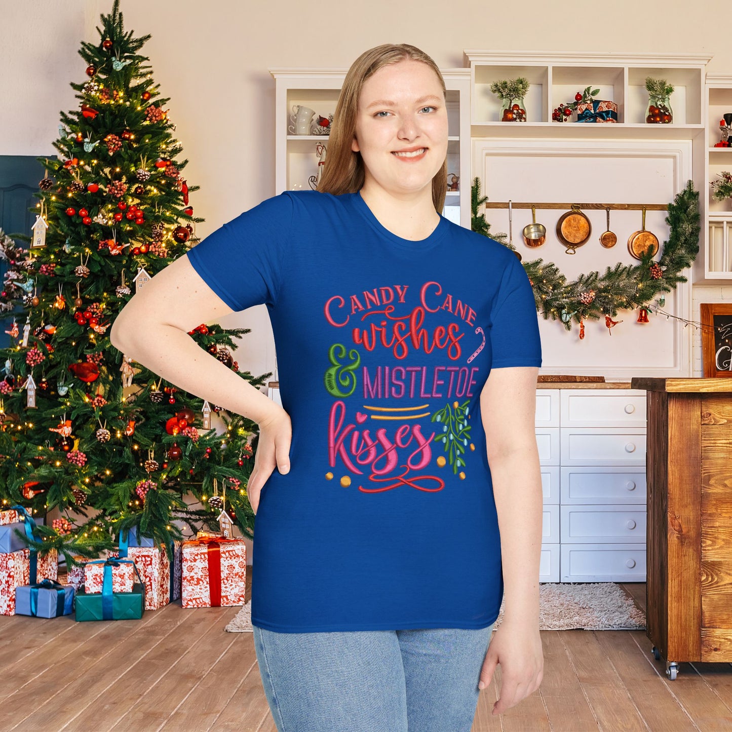 Candy Cane Wishes & Mistletoe Kisses Adult T-shirt