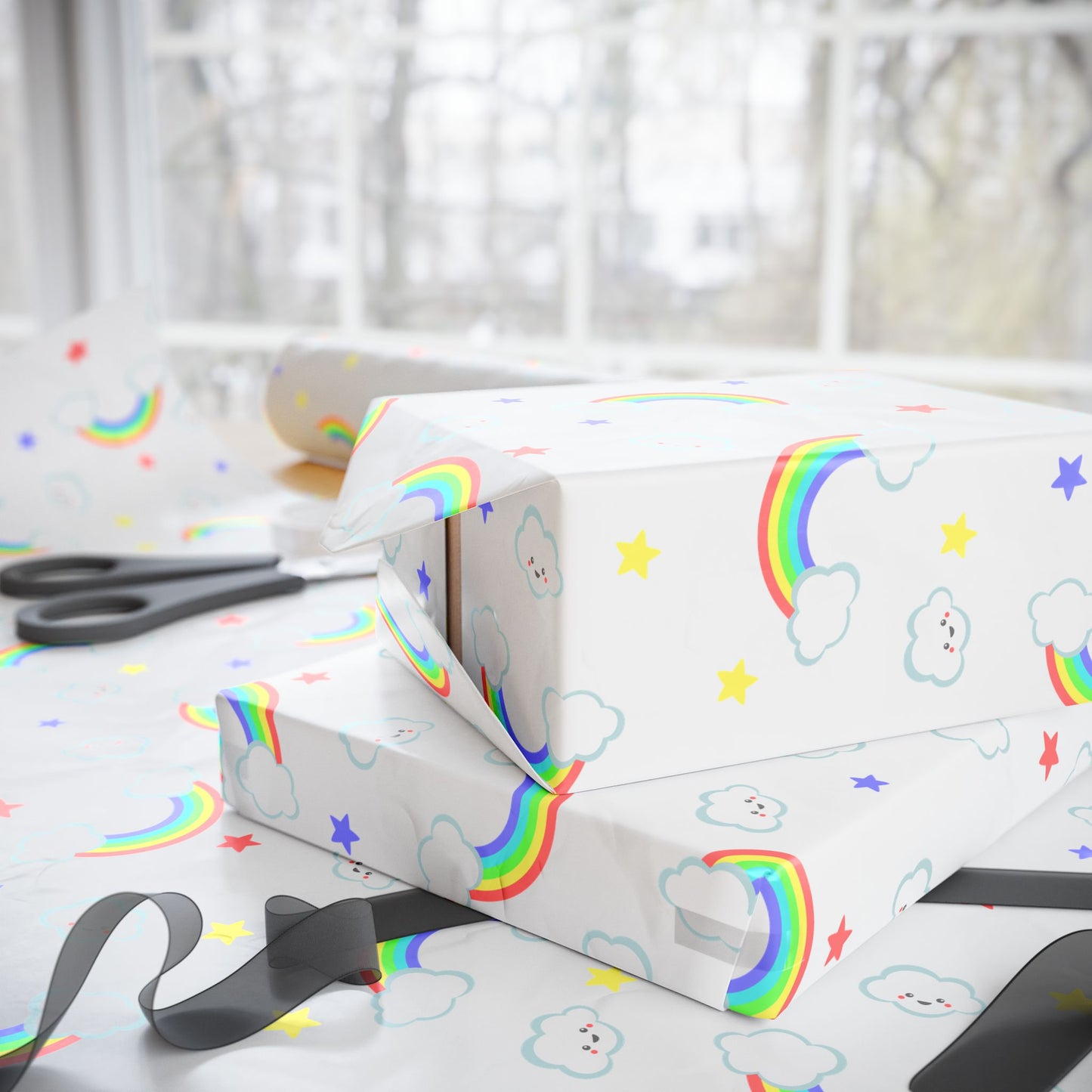 Rainbow Smiles & Stars Wrapping Paper