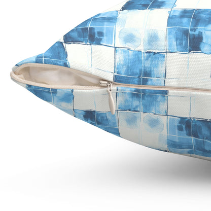 Cozy Blue Checkered Throw Pillow