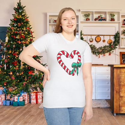 Candy Cane Heart Adult T-shirt