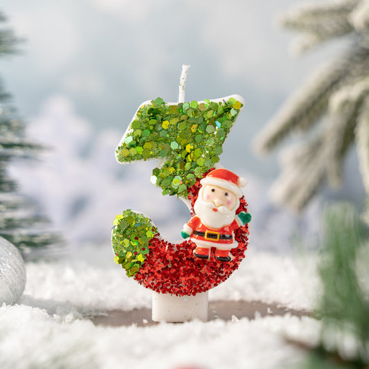 Glitter Santa Christmas Number Candles