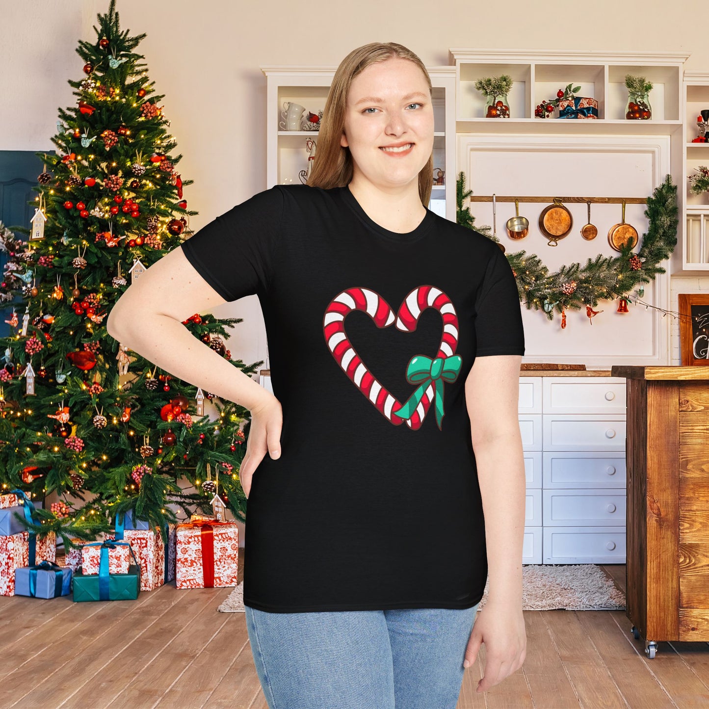 Candy Cane Heart Adult T-shirt