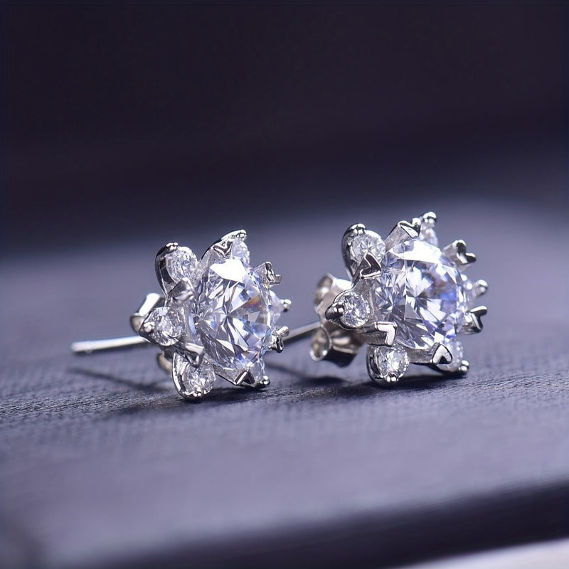 925 Sterling Silver Moissanite Sunflower Earrings