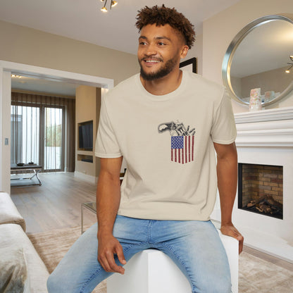 American Flag Pocket Gun Adult T-shirt