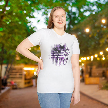 Purple Drip American Flag & Butterflies Adult T-shirt