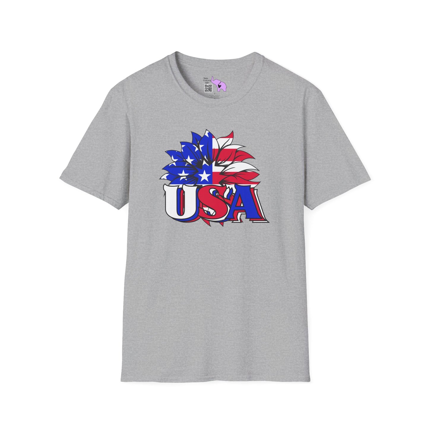 USA Red, White, and Blue Flag Sunflower Adult T-shirt
