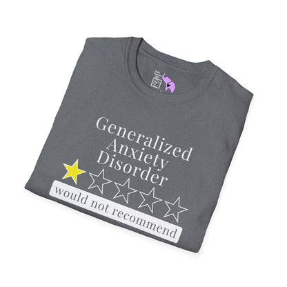 Geralized Anxiety Disorder 1 Star Would Not Recommend Adult T-shirt
