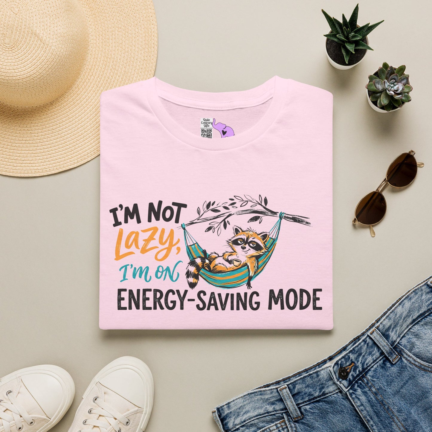 ""I'm Not Lazy, I'm On Energy Saving Mode (Racoon in Hammock) Adult T-shirt