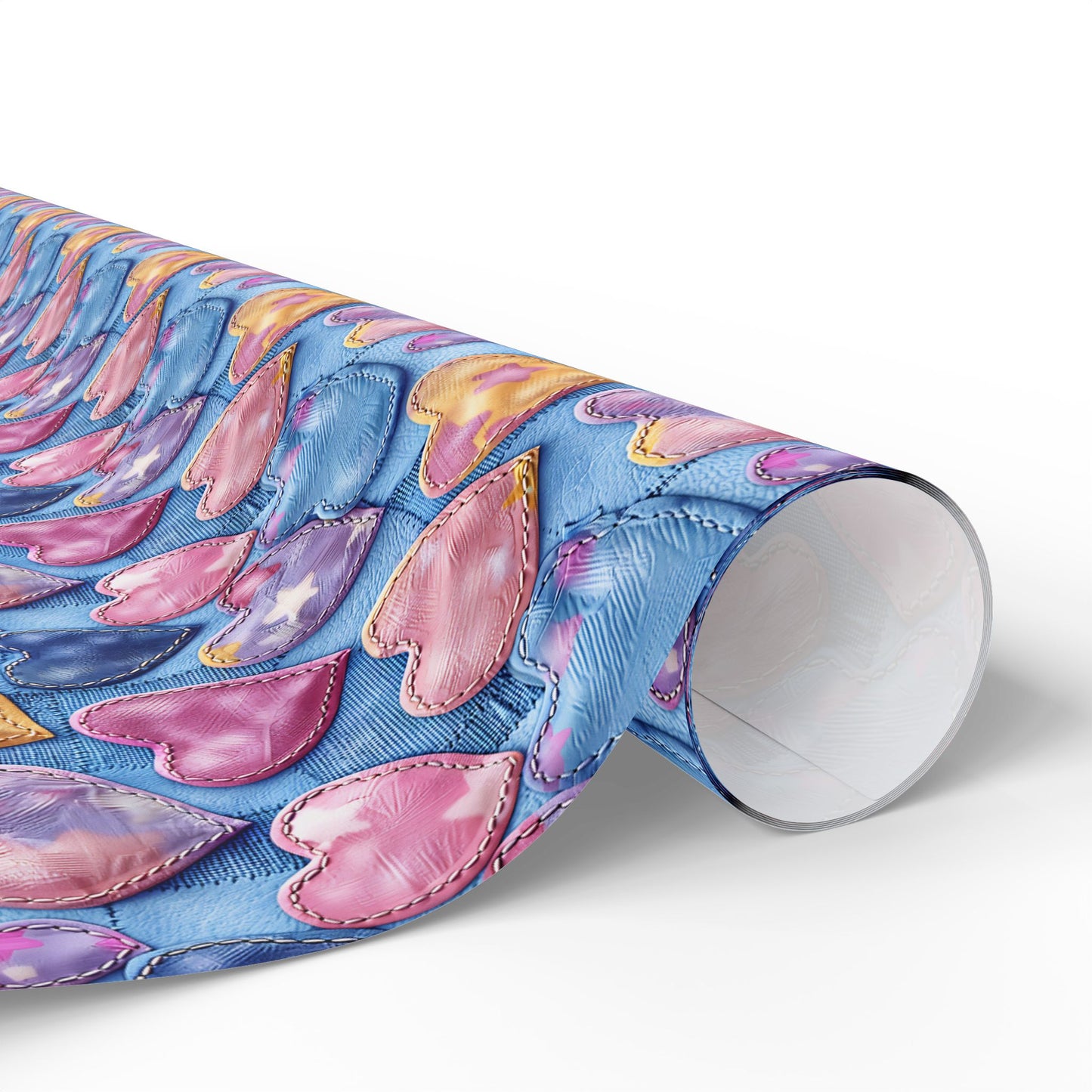 Color Pop Stitched Hearts Wrapping Paper