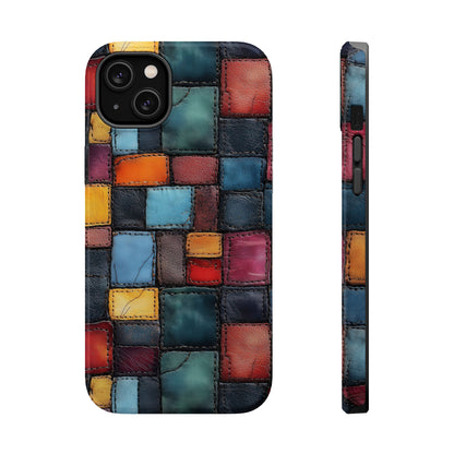 Coloerful Leather Patchwork MagSafe® Compatible Tough Case for iPhone
