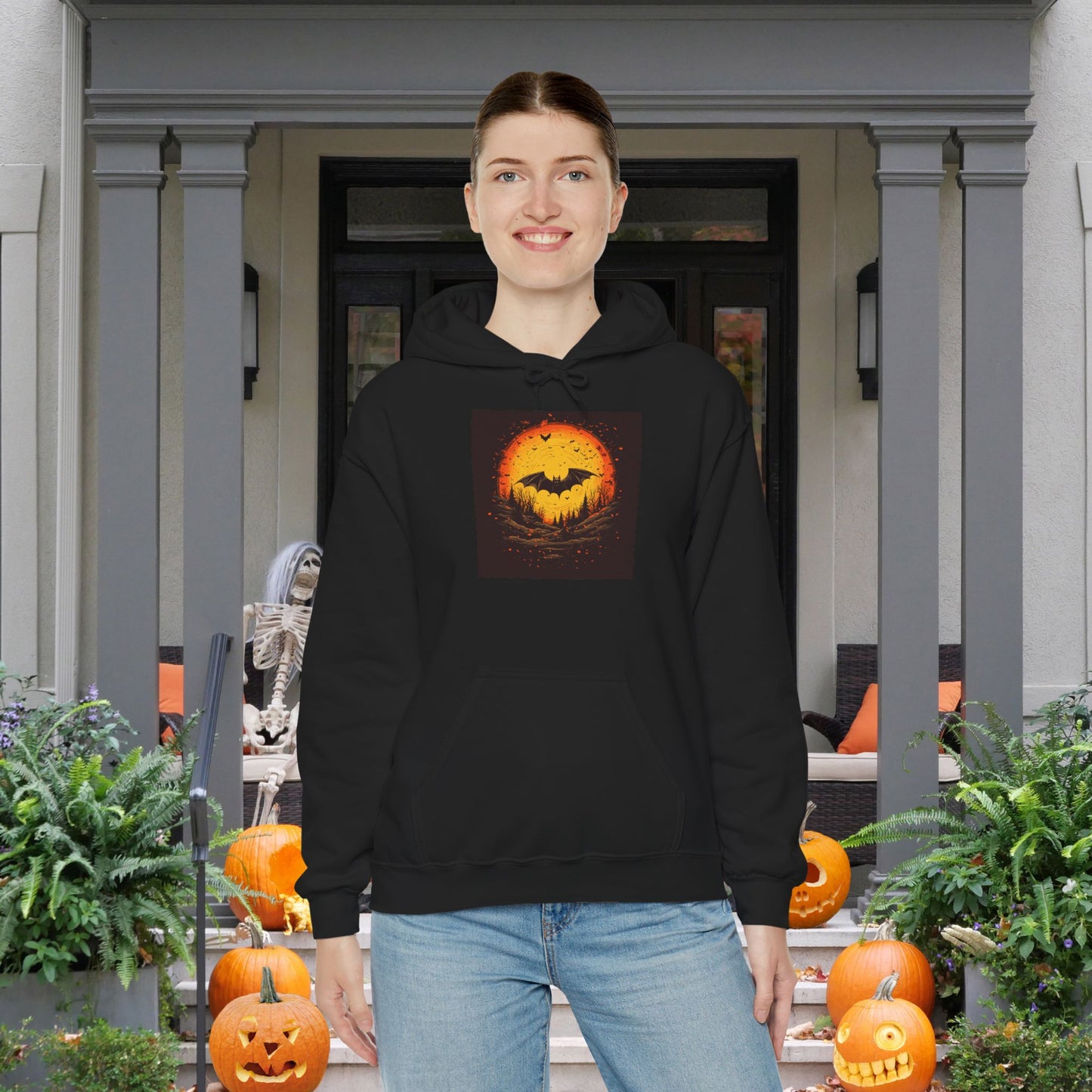 Creepy Bats Over Moon 6 Heavy Blend™ Hooded Sweatshirt