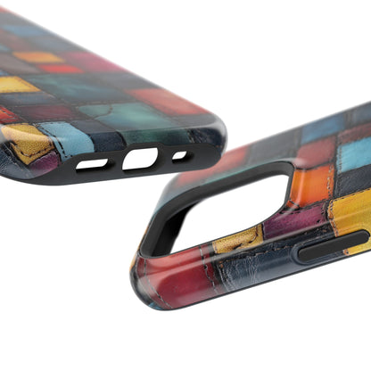 Coloerful Leather Patchwork MagSafe® Compatible Tough Case for iPhone