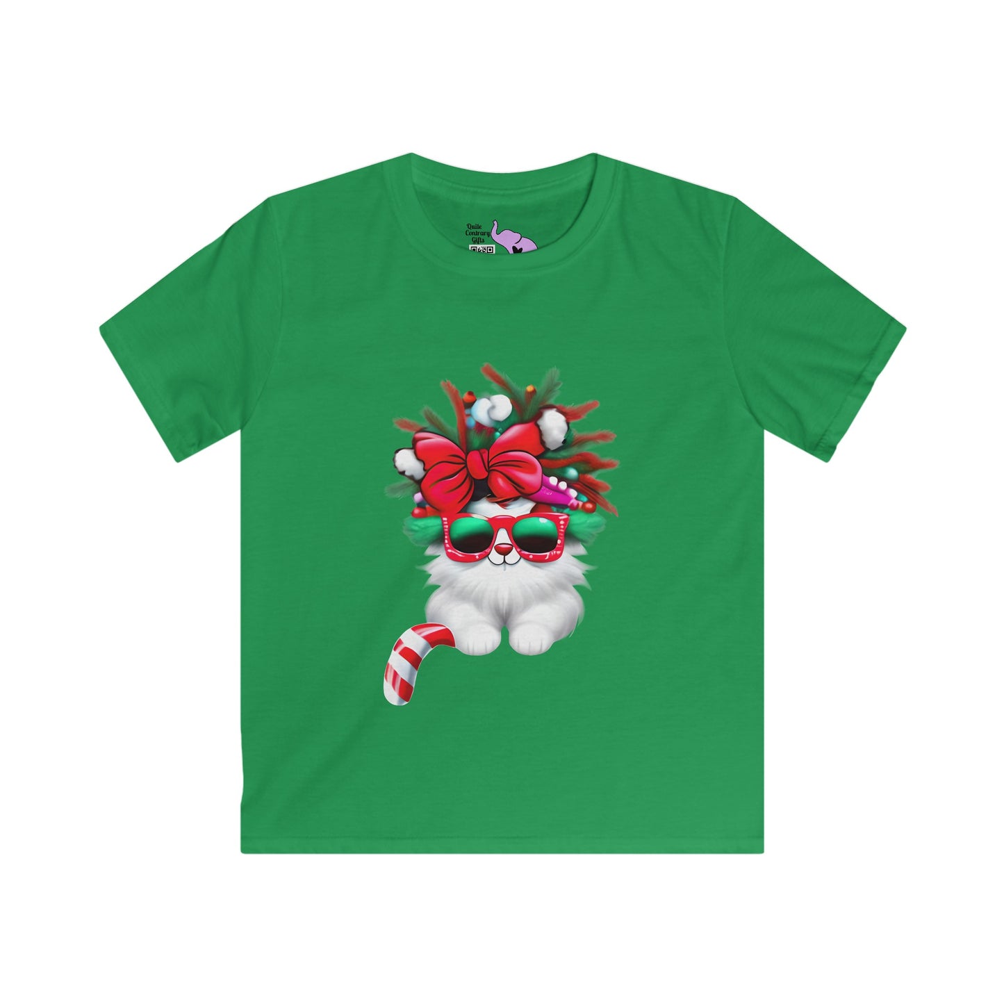 White Candy Cane Kitten Youth Softstyle Tee