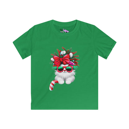 White Candy Cane Kitten Youth Softstyle Tee