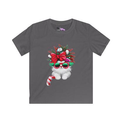 White Candy Cane Kitten Youth Softstyle Tee