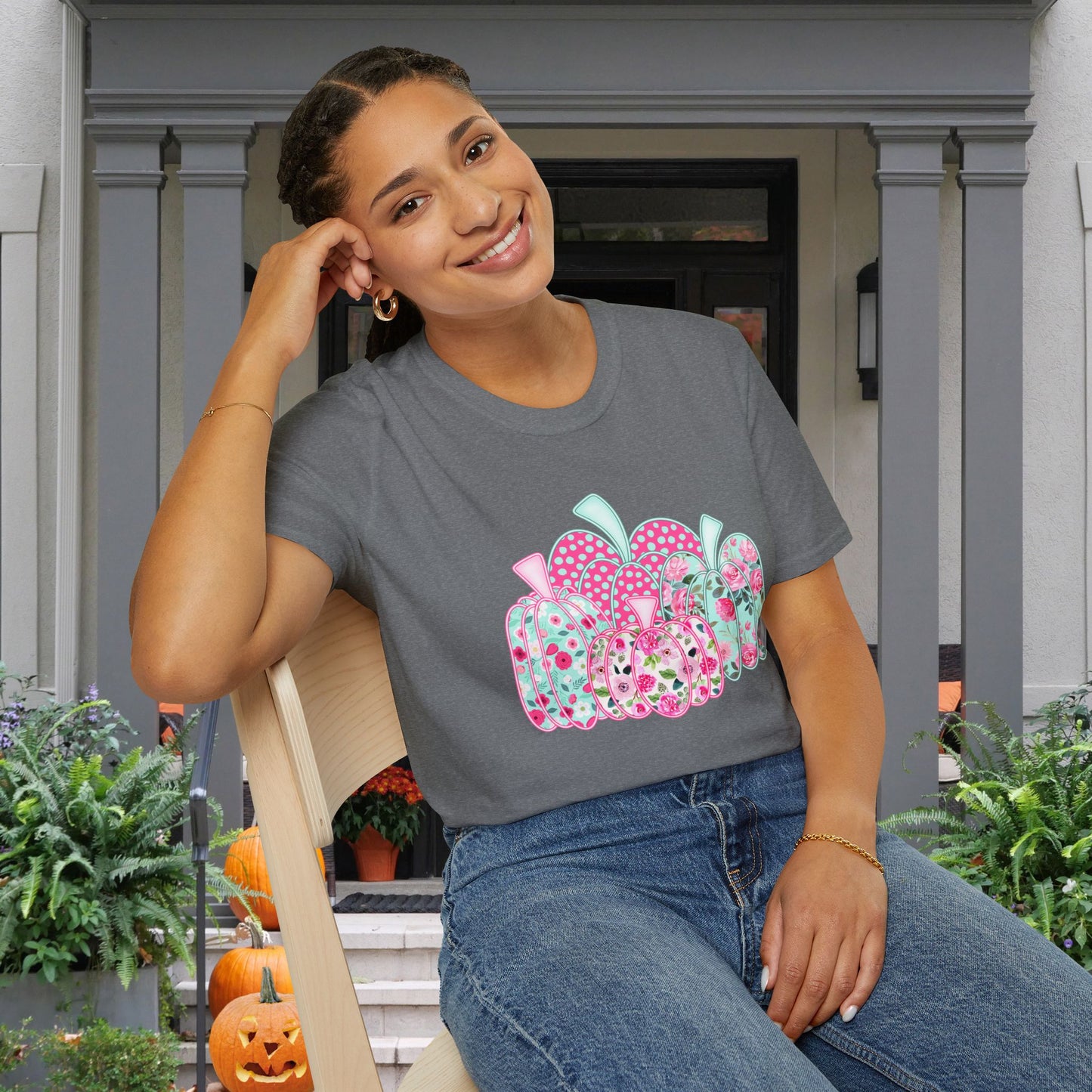 Floral Pumpkins Adult T-shirt
