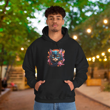 Adorable Kitty w/Flowers Heavy Blend™ Hooded Sweatshirt