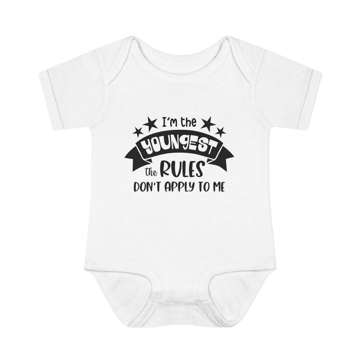I'm The Youngest The Rules Don't Apply To Me Infant Baby Rib Bodysuit