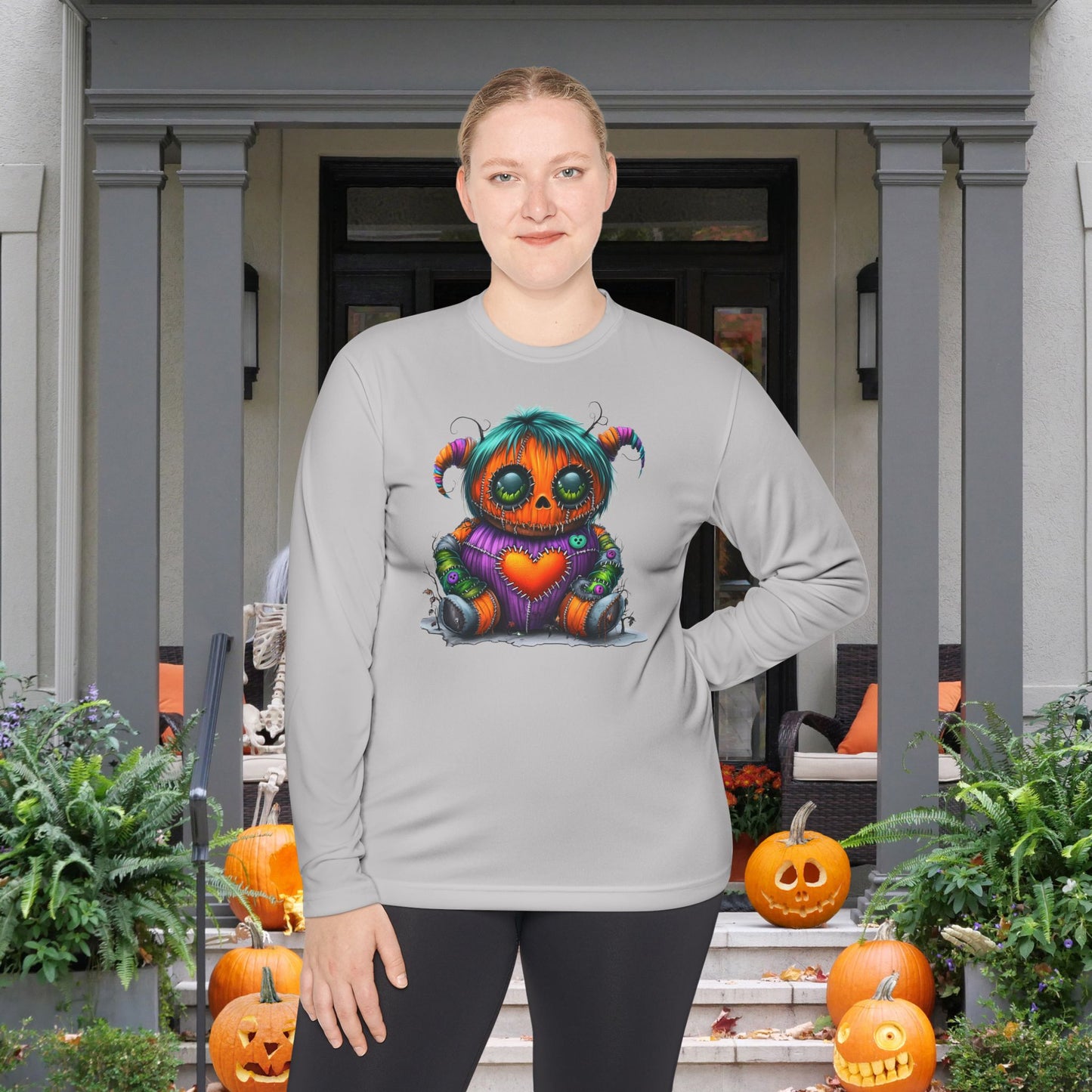 Patchwork Pumpkin Heart Adult Long Sleeve Tee