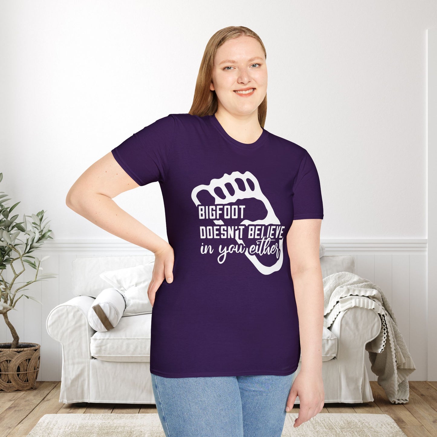 Bigfoot Doesn't Believe In You Either Adult T-shirt