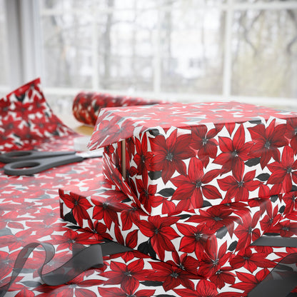 Inked Poinsettias Wrapping Paper