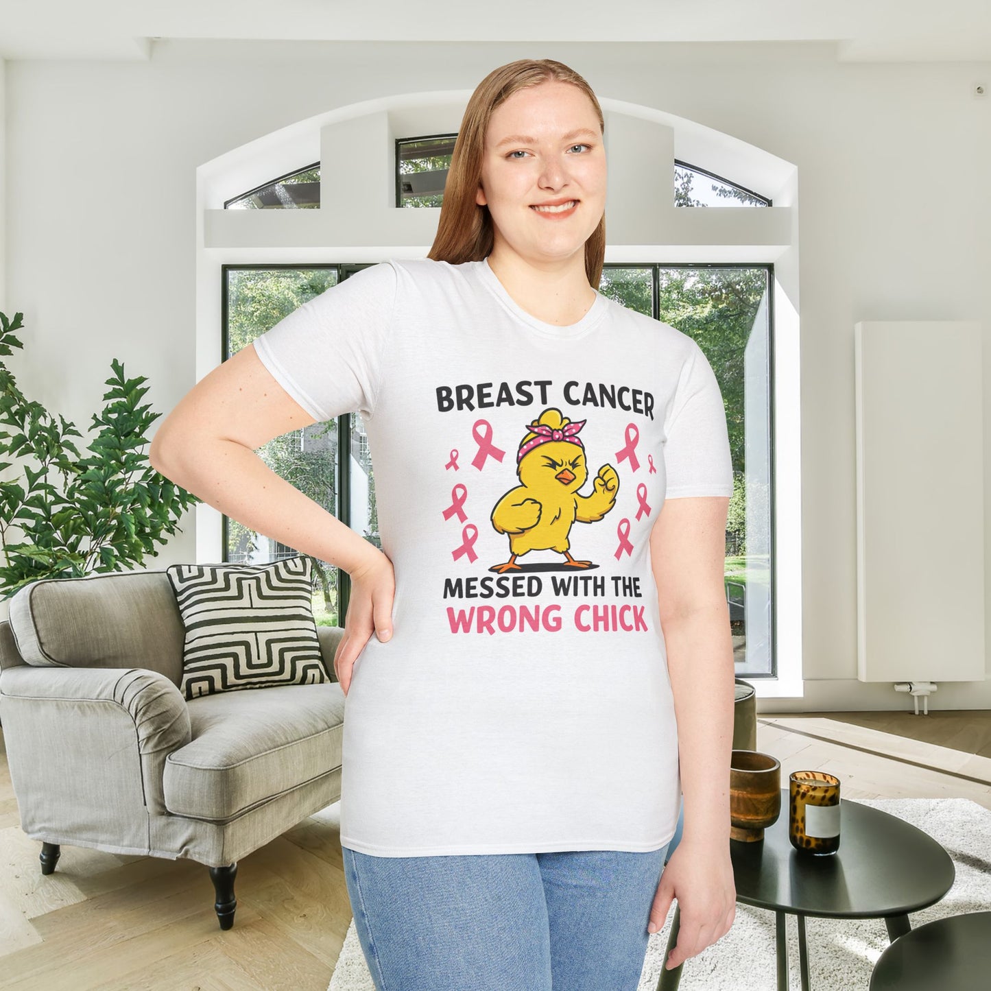 Breast Cancer Messed With The Wrong Chick Adult Unisex Tshirt