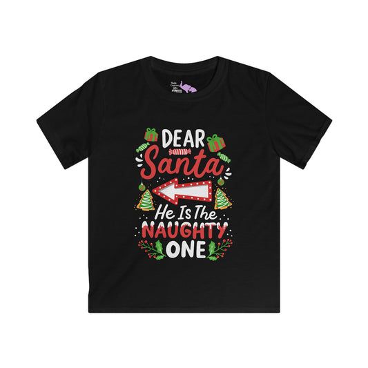 Dear Santa He's The Naughty One Kids Softstyle Tee