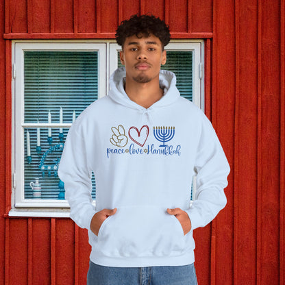 Peace Love Hanukkah Adult Heavy Blend™ Hooded Sweatshirt