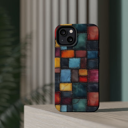 Coloerful Leather Patchwork MagSafe® Compatible Tough Case for iPhone