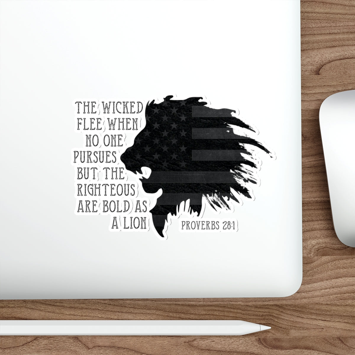 Lion & American Flag Die-Cut Stickers -Proverbs 28:1 Design