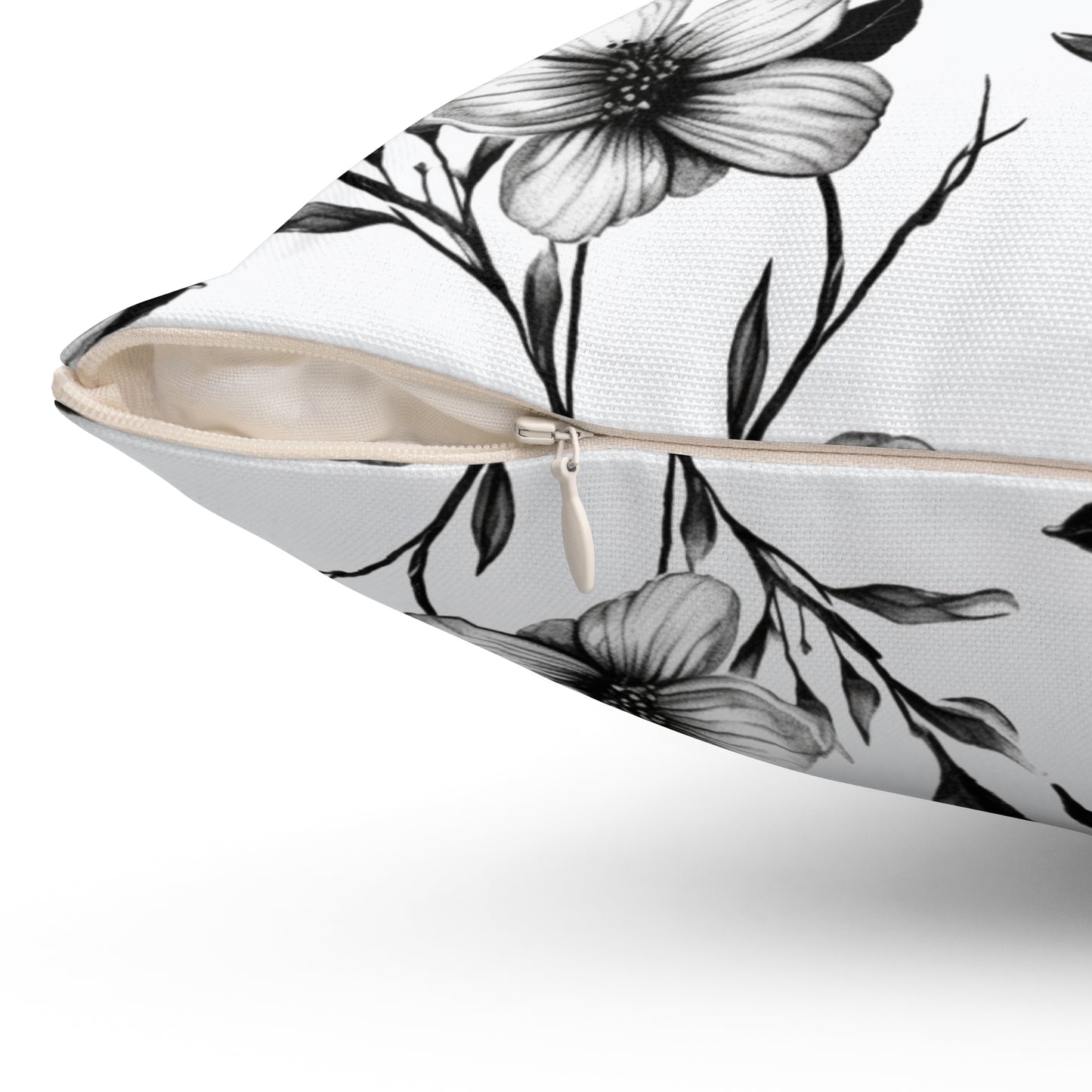 Black & White Five Petal Floral Throw Pillow